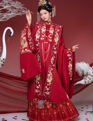 【 花嫁 】Ming Standing Collar Wedding Hanfu Shirt Lapel Flared Waist Split Heavy Embroidered Wedding Costume
