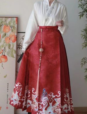 【 月狐生莲 】Mamian Skirt Set Airplane Sleeve Shirt Daily Improved Commuter Chinese Half Skirt