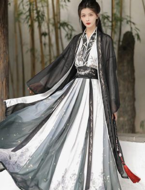 【 御芙蓉 】Song Dynasty Martial Arts Black Ink Style Hanfu Long Shirt Waist-Slimming Skirt