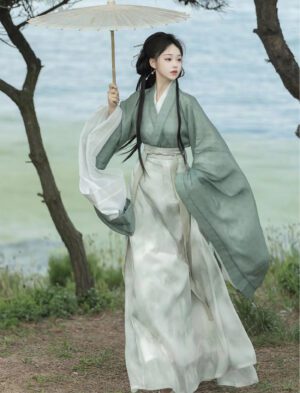 【 荨茉锁清秋 】Wei And Jin Style Hanfu Cross Collar Large Sleeves And Eight-Broken Skirt