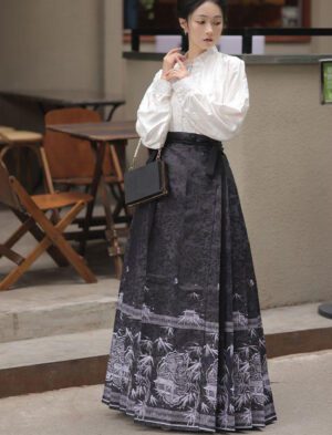 【 西窗竹 】Chinese Improved Daily Commuter Ethnic Style Mamian Skirt Set