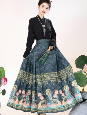 【 荷仙 】Ming System Mamian Skirt Suit National Style Daily Spring And Fall Models New Chinese Hanfu