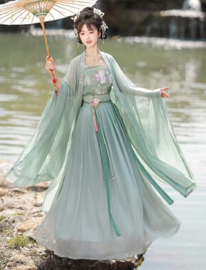 【 绿莺 】Double-Layer Large-Sleeved Shirt Waisted Song Dynasty Hanfu Fairy Ethereal Hanfu Suit