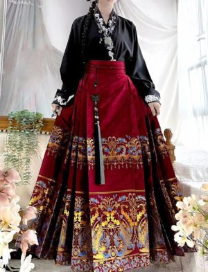 【 菩萨蛮 】Star Luan Dot Emerald Gold Weaving Makeup Flower Mamian skirt Airplane Sleeve Improved Daily Hanfu
