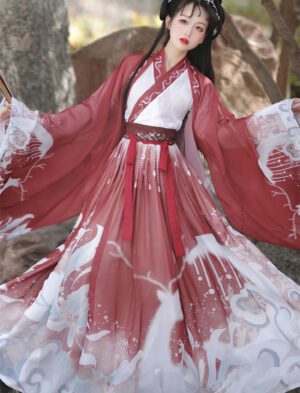 【 鹿影 】Song Dynasty Hanfu Three-Piece Set Of Ancient Style Qi Waist Dress
