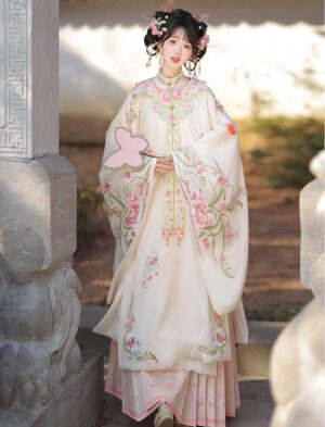 【 游春 】Ming Standing Collar Long Shirt Hanfu Heavy Embroidery Cloud Shoulder Mamian Skirt Three Piece Set