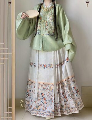 【 白泽 】Ming Dynasty Hanfu Jacquard Square Neck Tunic Pipa Sleeve Horse Mask Skirt