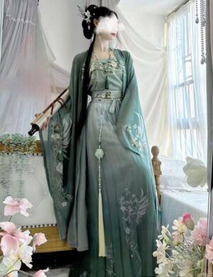 【 碧云霞光 】Hanfu Song Dynasty Summer Style Big Sleeve Shirt Printed Pleated Dress