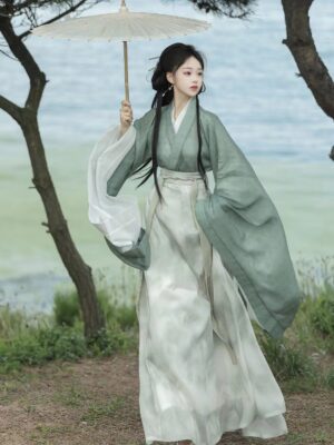 【 荨茉锁清秋 】Wei Jin Style Hanfu North And South Dynasties Wide-Sleeved Cross-Breasted Big-Sleeved Jacket Eight Broken Skirt