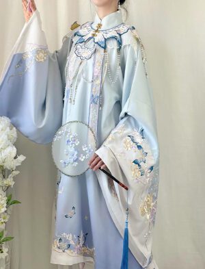 【 玉楼春 】Hanfu Ming System Heavy Embroidery Collar Long Jacket Cloud Shoulder Mamian Skirt Three-Piece Set