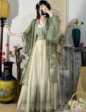 【 绿箩 】Hanfu Printed Long Ganji Flared Pleated Skirt Song Dynasty