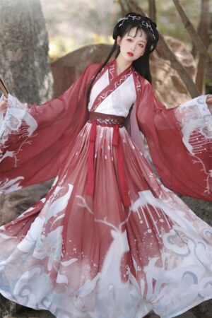 【 鹿影 】Song Dynasty Hanfu Three-Piece Set Of Ancient Style Qi Waist Dress