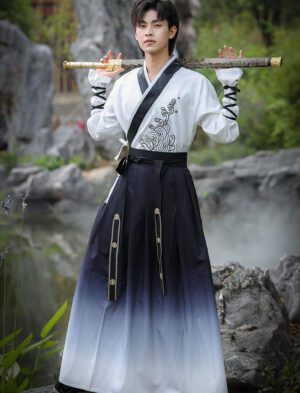 【 波涛万里 】Men's Hanfu Gradient Black Chinese Style Handsome Ancient Martial Arts Chivalry Suit