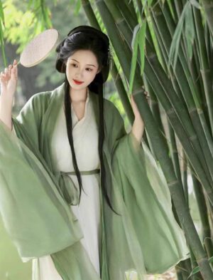 【 一江春水 】Green Wide-Sleeved Liuxian Skirt Hanfu