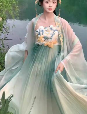【 花朝记 】Tang System Hanfu High-Waisted Skirt With A Chest Wrap Big Sleeve Shirt Embroidered Ancient Chinese Style Clothing