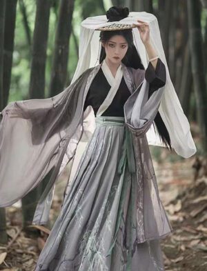 【 沧澜赋 】Jin-Made Hanfu Gray Cross-Collar Large-Sleeved Shirt Cool Wind Spring And Autumn