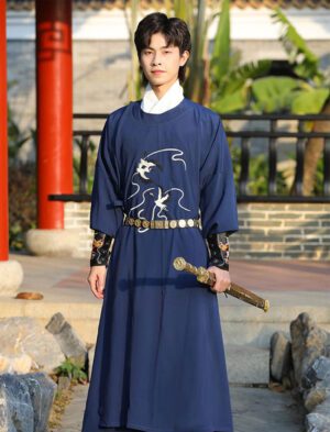 【 双鹤云飞 】Song System Hanfu For Men Round Neck Robe Embroidered Flowers Ancient Style Chivalry Chinese Style Clothing