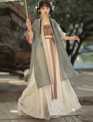 【 溪清棠 】Hanfu Song Embroidered Pasted Pieces With Flat Waist And Lapel Printed Ancient Costume