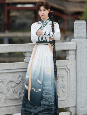 【 云鹤 】Embroidered Cross Neck Hanfu Chinese Style Ancient Martial Arts Costume Suit