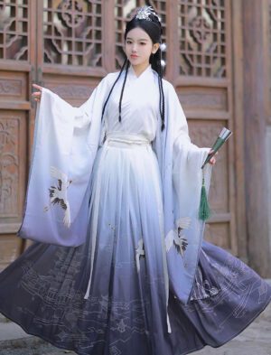 【 鹤缇兰 】Wei Jin System Hanfu Chinese Style Cross-Necked Waist-Length Dress Period Costume