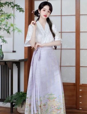 【 兰亭序 】New Chinese Jacquard Mamian Skirt One Piece Slant Lapel V-Neck Heavy Makeup Flower Weaving Gold Half-body Skirt