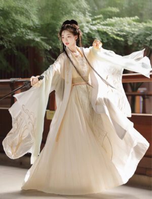 【 落金羽 】Martial Arts Style Song System Hanfu Ancient Costume Super Fairy Big Sleeve Shirt Waist-Length Dress Set