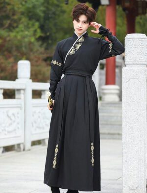 【 侠影 】Black Department Wei Jin Hanfu Men'S Ancient Style Domineering Chivalrous Male Suit