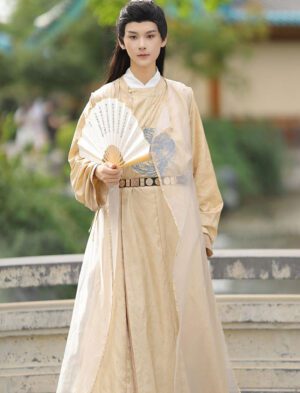 【 千里江山 】Chinese Style Tang System Taoist Robe Ming System Modified Ancient Round Neck Robe Hanfu