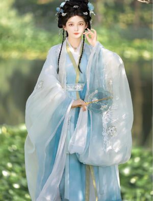 【 落云花 】Tang Made Ancient Chinese Style Double Layers Big Sleeve Shirt Straight Train Waist-Length Dress Hanfu Suit