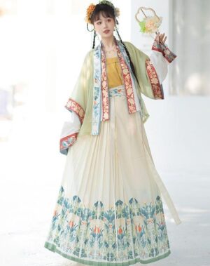 【 彩莲 】Song System Hanfu Long-Sleeved Short Shirt Half-Sleeved Fitted Zipper Waisted Bai Diei Skirt Spring And Summer Models