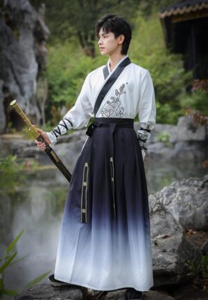 【 波涛万里 】Men's Hanfu Gradient Black Chinese Style Handsome Ancient Martial Arts Chivalry Suit