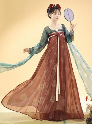 【 浮华梦 】Hanfu Tang Dynasty Tan Collar Chest-Length Dress Chinese Style Ancient Spring And Summer
