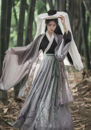 【 沧澜赋 】Jin-Made Hanfu Gray Cross-Collar Large-Sleeved Shirt Cool Wind Spring And Autumn
