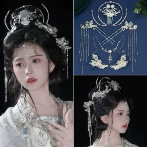 Ancient Costume Hair Decorations Hanfu Accessories Step Rock Forehead Hair Clips Silver-Plated Tassel Ancient Style Headdresses