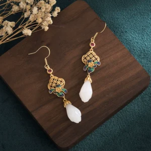 Ancient Style Magnolia Earrings Niche Design Long Earrings Ear Hooks Mamian Skirt Accessories