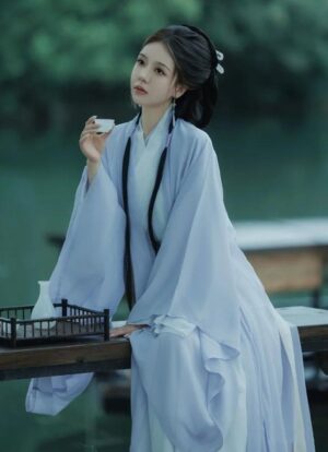 【 揽月 】Ancient Large-Sleeved Shirt Hanfu Wei Jin Style Cross-Collar Straight Train Fairy Suit