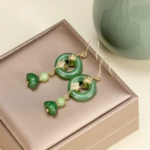 Ping'An Buckle Inlaid With Diamonds New Chinese Hanfu Earrings Ancient Style Earrings Long Pendant