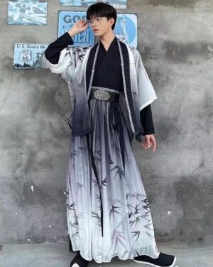 【 墨竹 】Wei Jin Man Hanfu Daily Chinese Style Martial Arts Ink Print Ancient Performance Costume