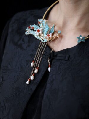 Ancient Style Collar Necklace Celluloid Tassel Long Back Yunming Hanfu Accessories Cloisonné Pearl