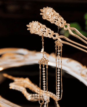 Ancient Style Long Tasseled U-Shaped Hairpins To Cover The Temples A Pair Of Step Rocker Headdress Hanfu Accessories Embellishments
