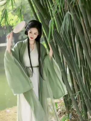 【 一江春水 】Hanfu Green Wei Jin Style Ancient Wear Wide Sleeve Liu Xian Dress Improved Long Dress Ancient Style Women'S Clothing