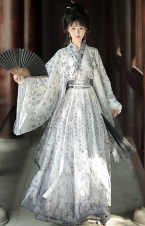 【 竹涧语 】Wei Jin Hanfu Calligraphy Printed Ancient Flocked Robe Martial Arts Costume