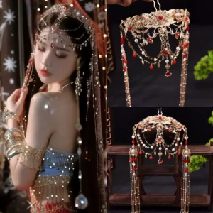 Hanfu Headdress Red Tassel Tassel Step Yan Yuntai Exotic Hair Accessories Miao Hair Crown