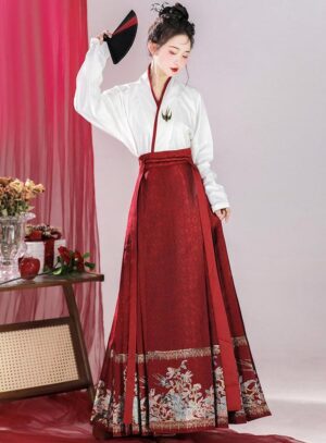 【 吉祥迎春 】Imitation Makeup Flower Mamian Skirt Top Set Ming hanfu Improved Daily Group Clothing