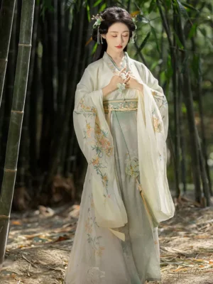 【 春风十里 】Hanfu Wei Jin North and South Dynasty Large Sleeve Cross Neck Long Dress Embroidered Ancient Style Fairy Costume