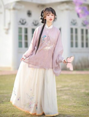 【 映月春风 】Ming Dynasty Hanfu Chinese Style Round Collar Robe Embroidered Jacket Mamian Skirt Ancient Costume Suit