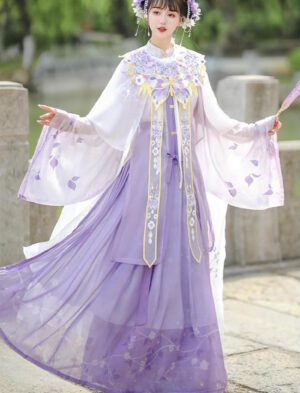 【 娆紫烟 】Ming Dynasty Hanfu Purple Long Skirt Cloud Shoulder Cape Ancient Costume Spring And Summer Super Fairy Elegant Suit