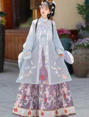 【 花未眠 】Ming Hanfu Heavy Embroidered Cloud-Shoulder Collar And Placket Long Shirt Mamian Skirt