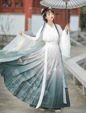 【 登高鹤 】Waist Long Dress Large Sleeve Shirt Ancient Costume