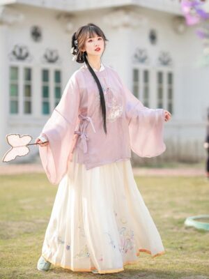 【 映月春风 】Ming Dynasty Hanfu Chinese Style Round Collar Robe Embroidered Jacket Mamian Skirt Ancient Costume Suit